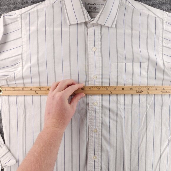 Gitman Bros Lightweight White Gray Blue Cotton Polyester Men 15.5 32 USA Striped - Picture 13 of 16